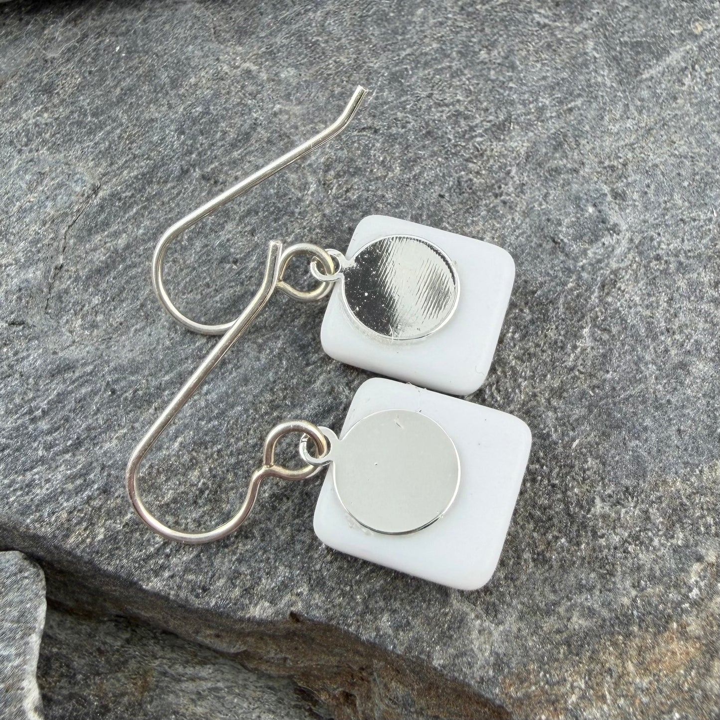 Small Square Colorful Striped Fused Glass Earrings