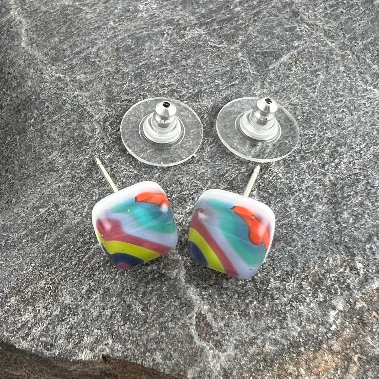Diagonal Colorful Striped Fused Glass Studs