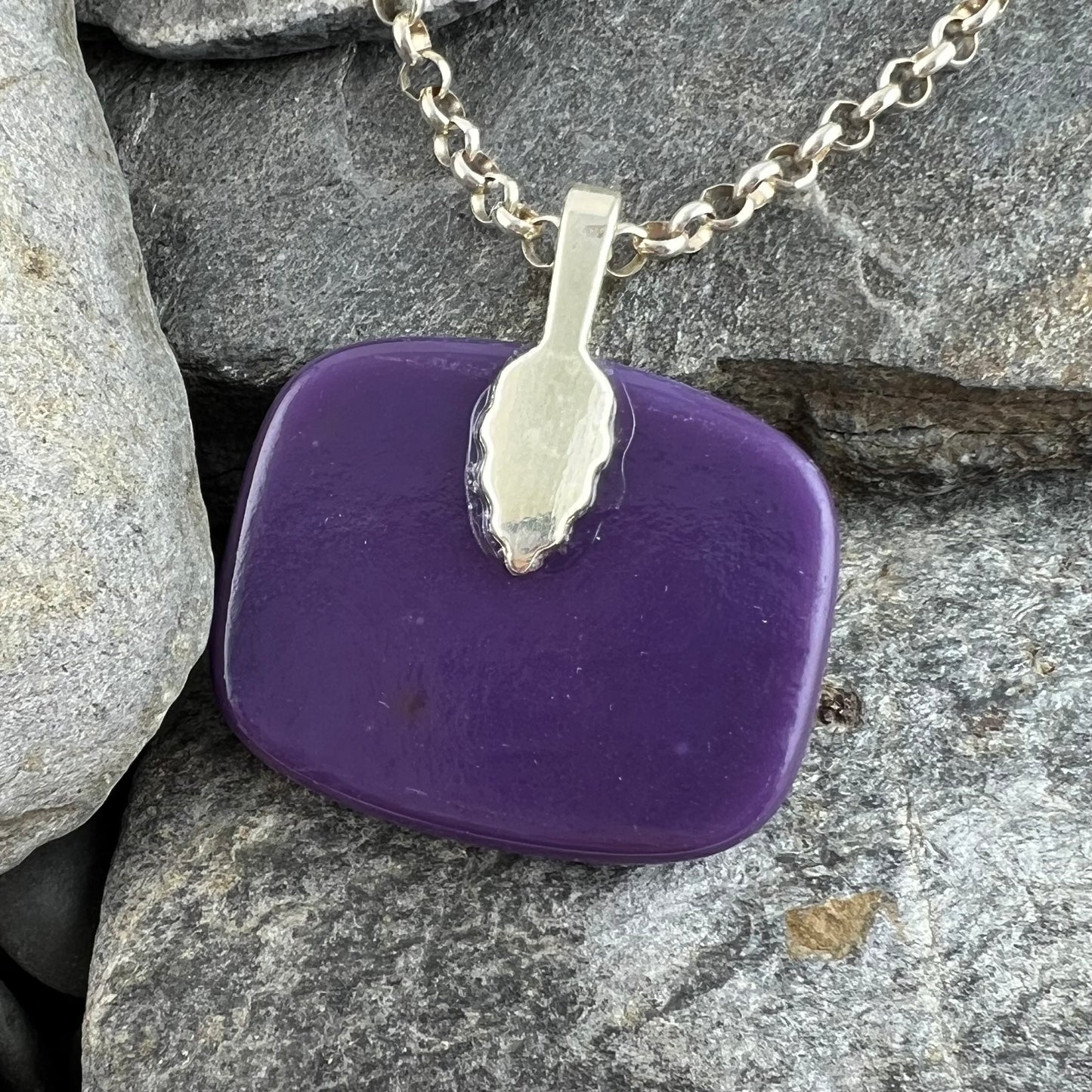 Purple and White Fused Glass Pendant