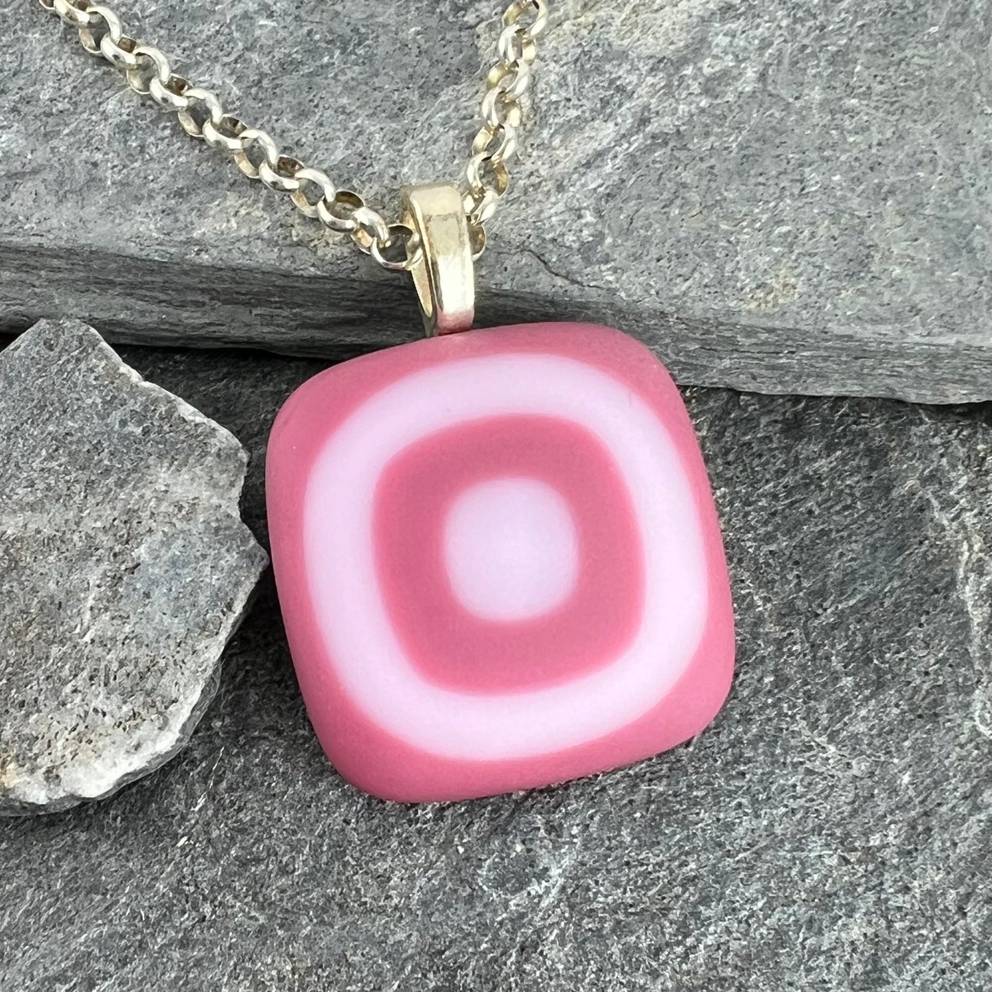 Dark and Light Pink Fused Glass Pendant