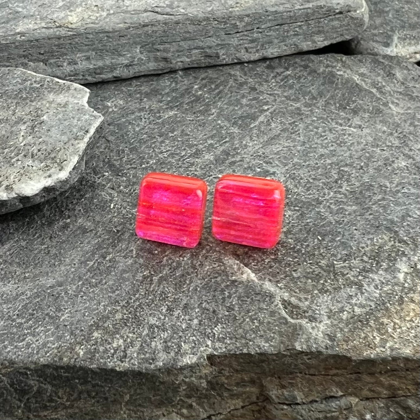 Hot Pink Dichroic Fused Glass Studs