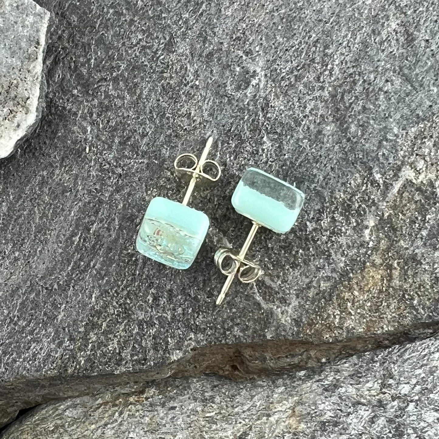 Sparkly Sage Green Dichroic Fused Glass Studs