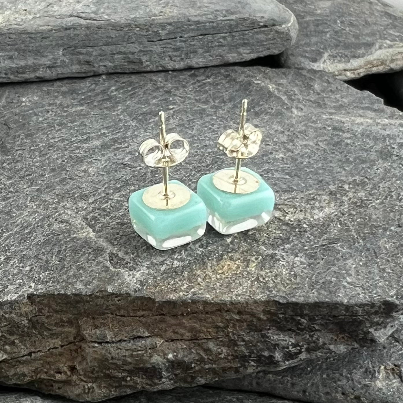 Sparkly Sage Green Dichroic Fused Glass Studs