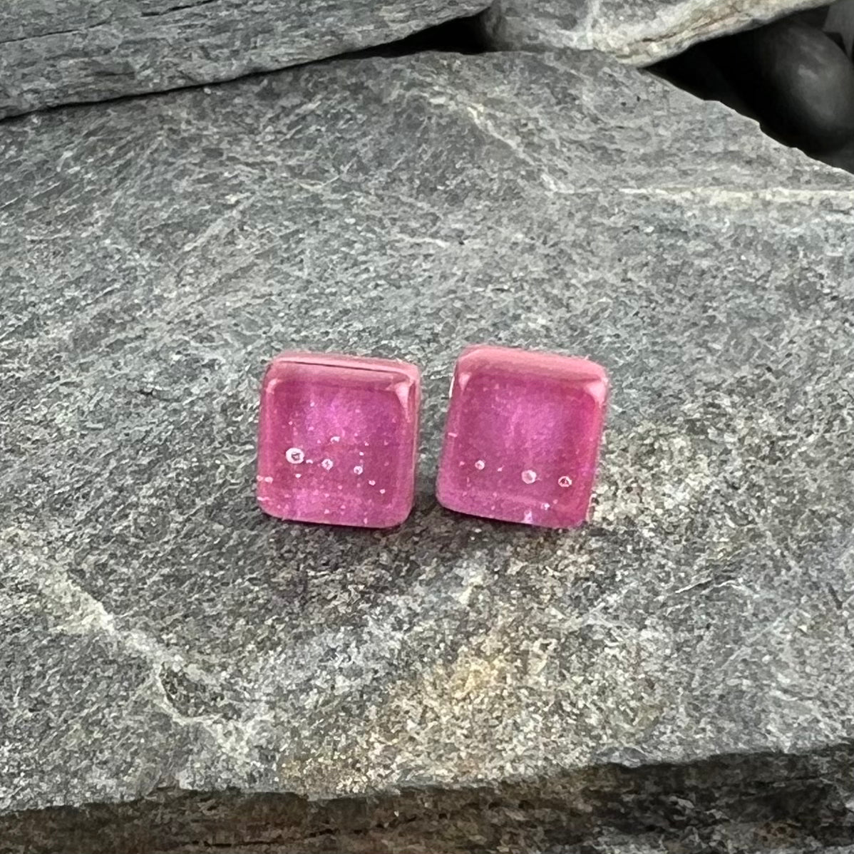 Shimmery Pink Dichroic Fused Glass Studs
