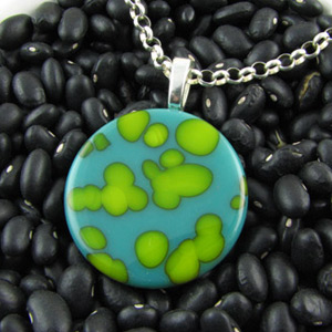 teal and lime frit fused pendant