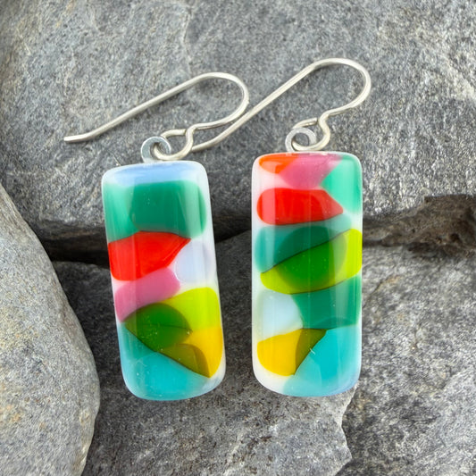 Multicolor Spotted Fused Glass Earrings