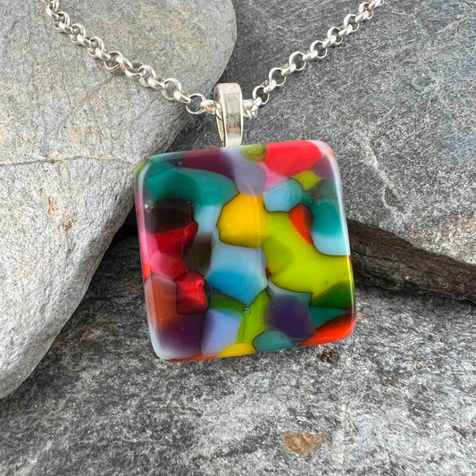 Colorful Abstract Fused Glass Pendant