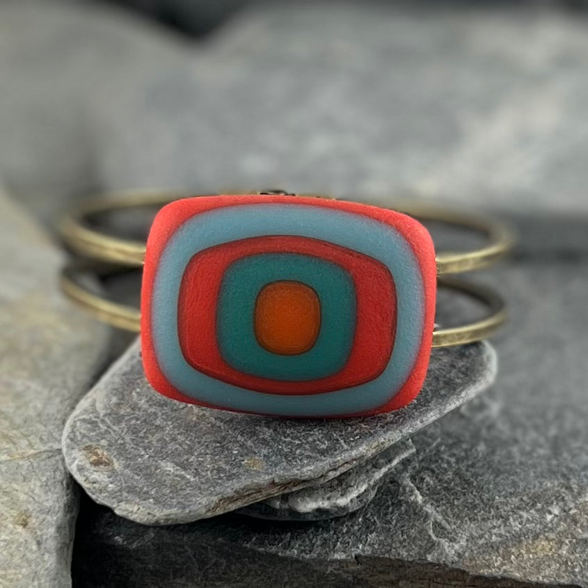 Orange, Turquoise, Teal Fused Glass Cuff Bracelet