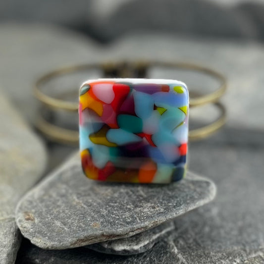 Colorful Abstract Fused Glass Cuff Bracelet