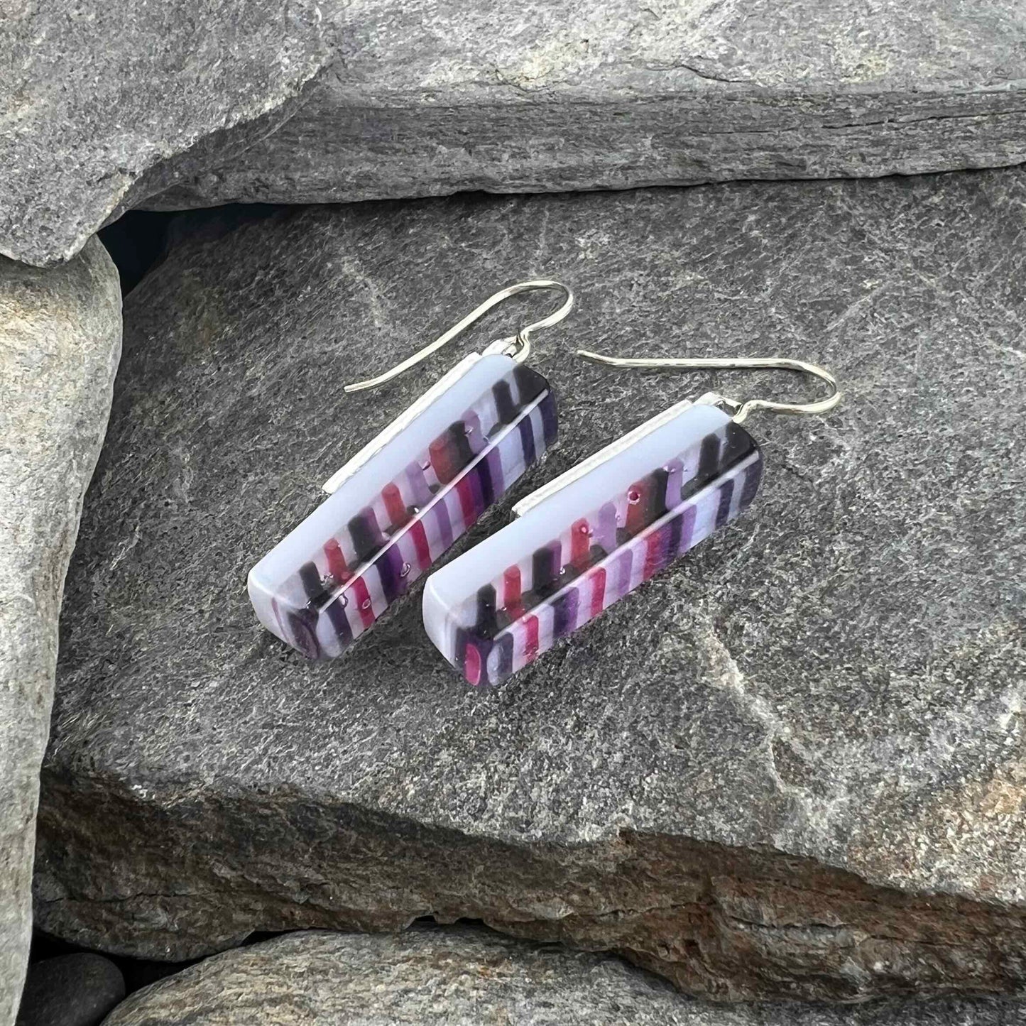 Purple Striped Fused Glass Earrings