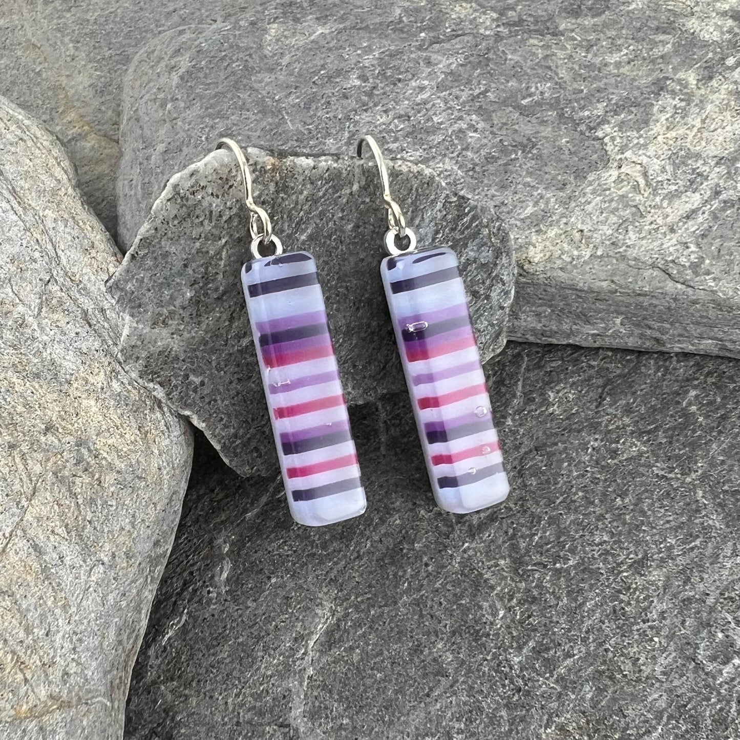 Purple Striped Fused Glass Earrings