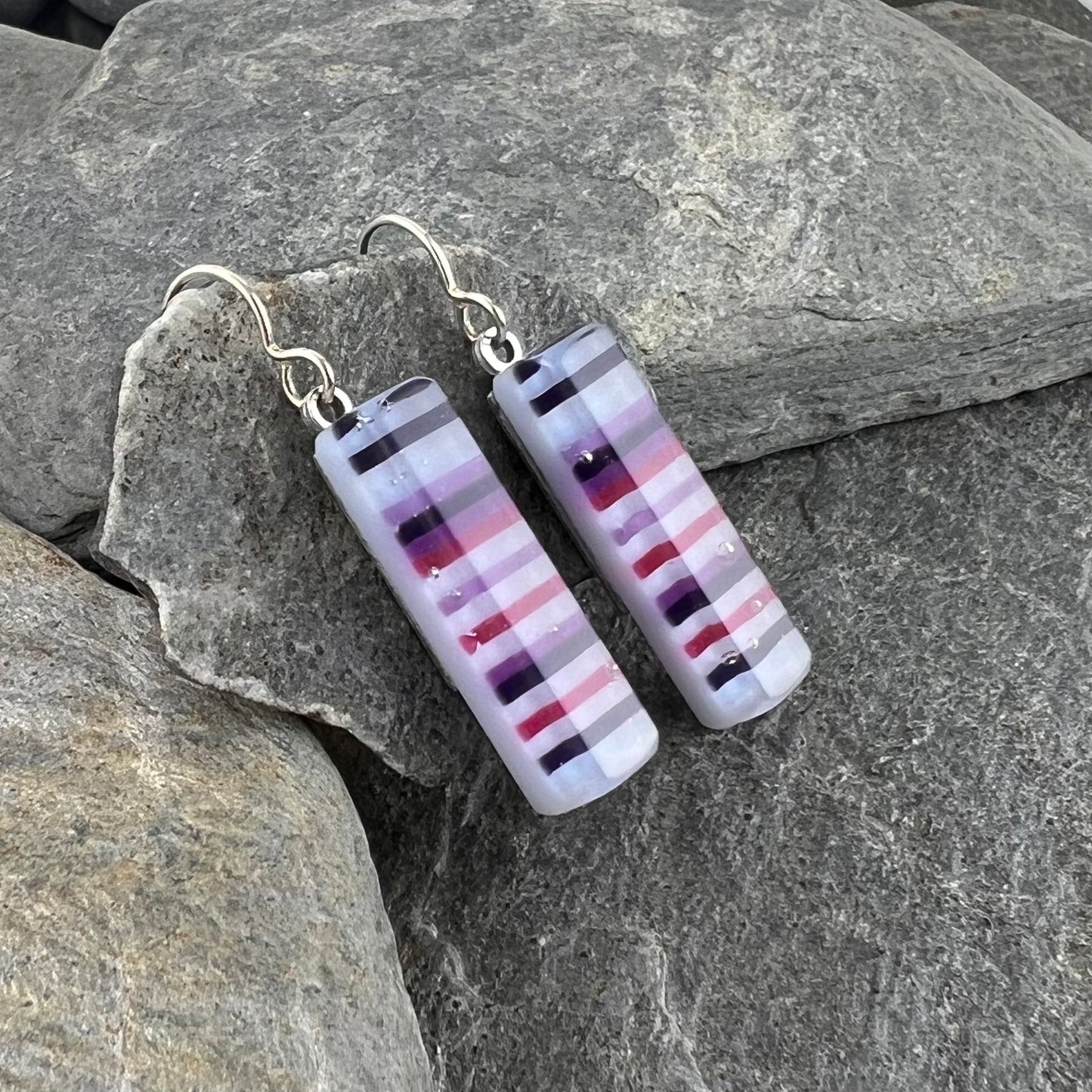 Purple Striped Fused Glass Earrings