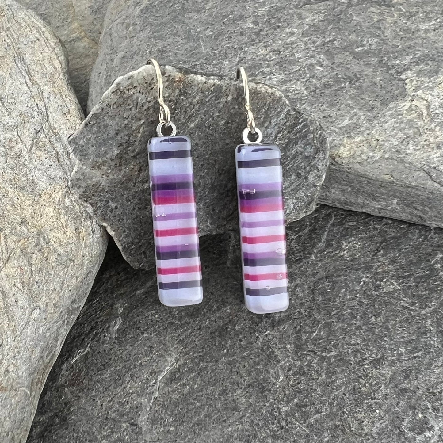 Purple Striped Fused Glass Earrings