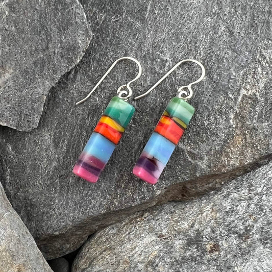 Multicolor Striped Fused Glass Earrings