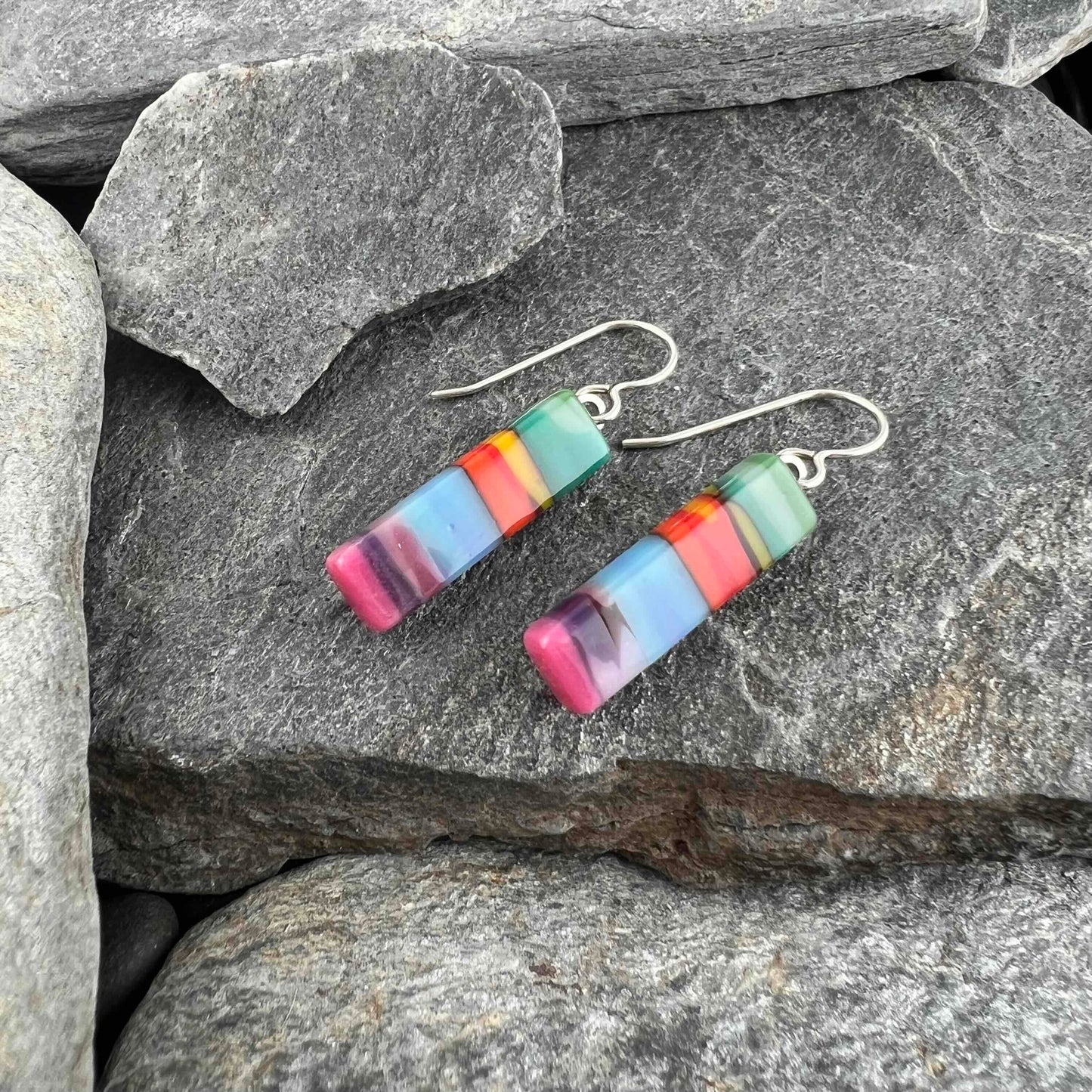 Multicolor Striped Fused Glass Earrings