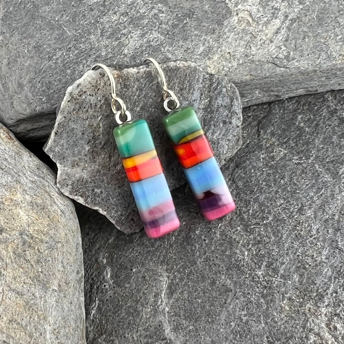 Multicolor Striped Fused Glass Earrings