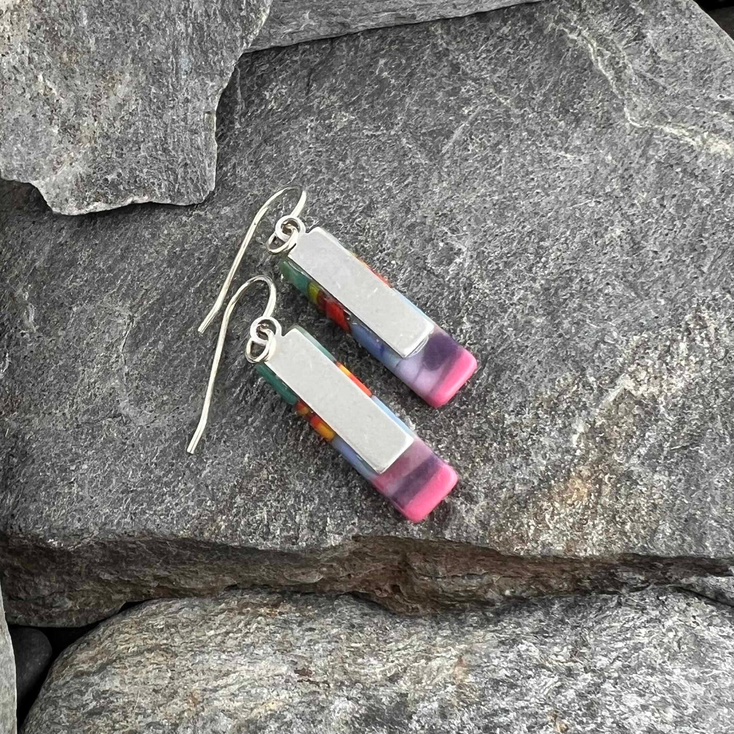 Multicolor Striped Fused Glass Earrings