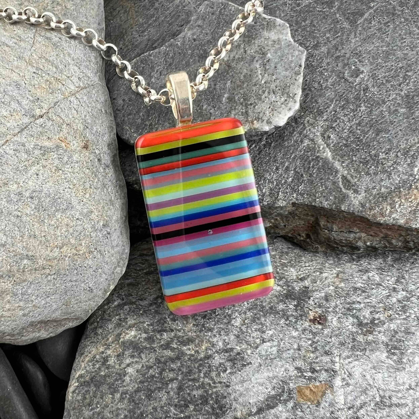 Colorful Striped Fused Glass Pendant