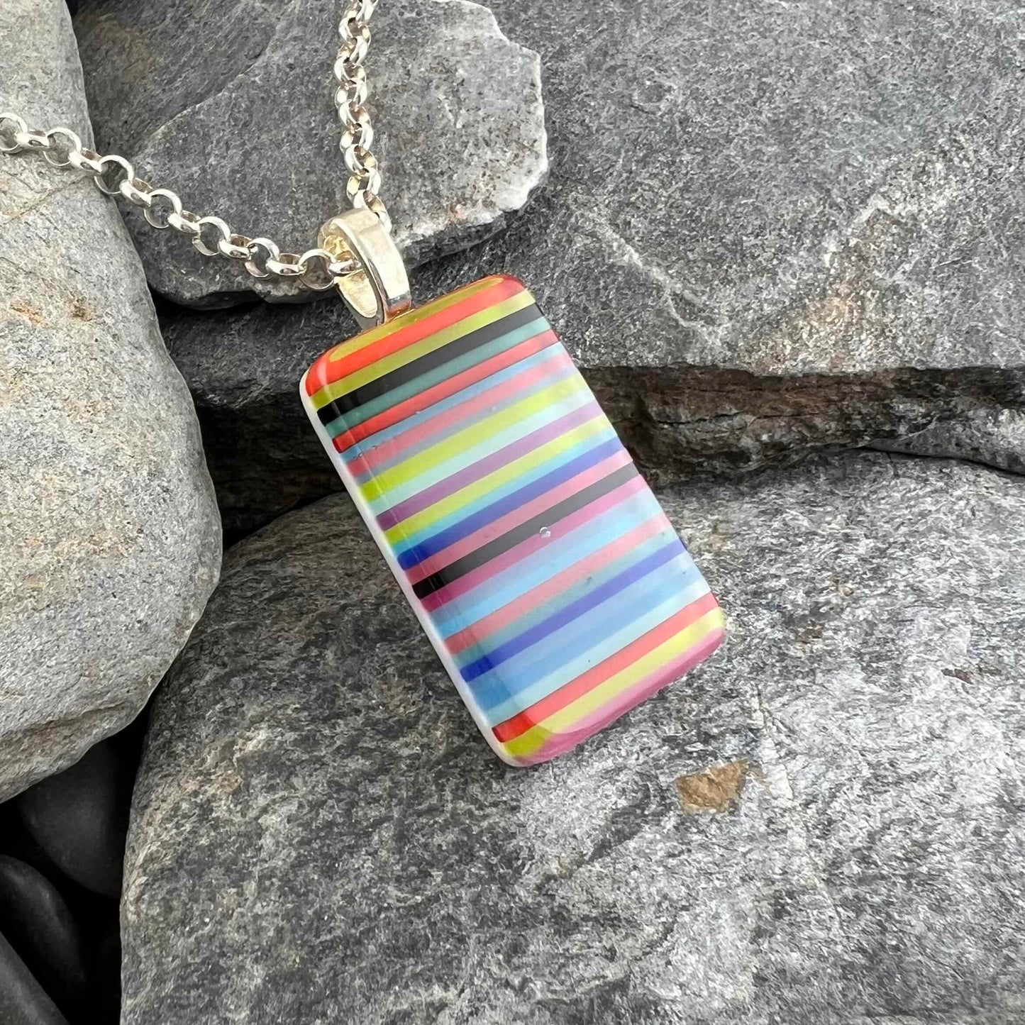 Colorful Striped Fused Glass Pendant