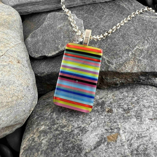 Colorful Striped Fused Glass Pendant