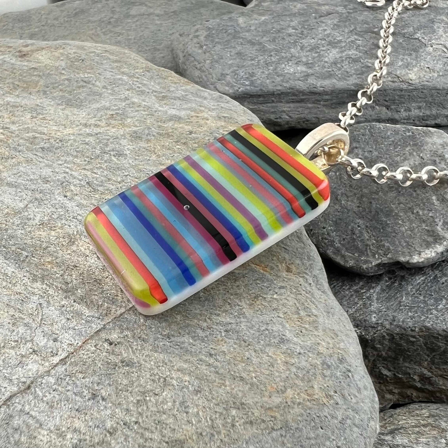 Colorful Striped Fused Glass Pendant