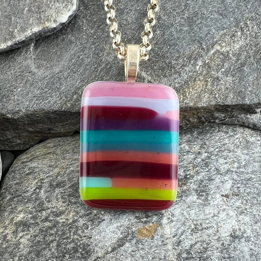 Colorful Striped Fused Glass Pendant